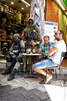 People and mannequins of Monastiraki flea market.
